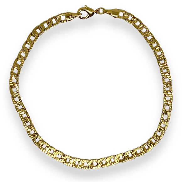 Flat Diamond Cut Curb Chain Anklet 3/16” Wide 18k Brazilian Gold Filled 10” Long - Picture 4 of 5
